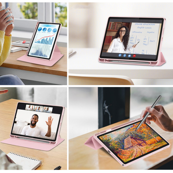 Etui 360 Crystal do Lenovo Tab 10.1 2025, różowe - ochronne z podstawką, dostęp do portów i przycisków