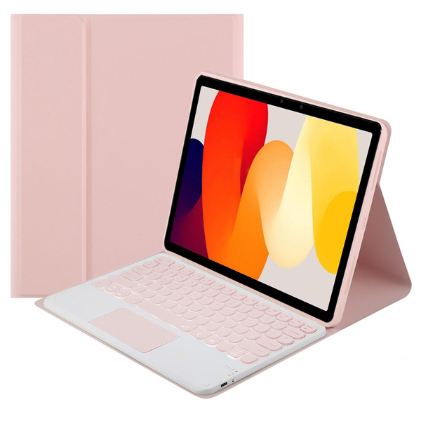 Etui z klawiaturą Bluetooth do Redmi Pad, różowe - ochronne z podstawką, dostęp do portów i przycisków