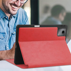 Etui skórzane z kieszeniami do Lenovo Tab M11 10.95, czerwone - ochronne z podstawką, dostęp do portów i przycisków