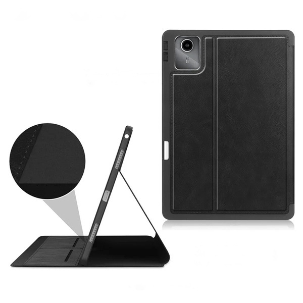 Etui skórzane z kieszeniami karty do Lenovo Tab M11 / M11 10.95, czarne - ochronne z podstawką
