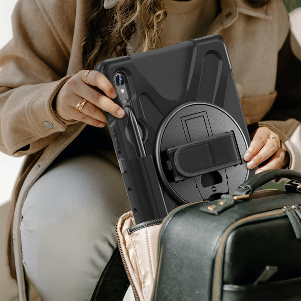 Etui pancerne z uchwytem do Galaxy Tab S10 Lite 10.9/ S10 FE/ S9 FE/ S9/ S8/ S7, ochronne z podstawką, czarne