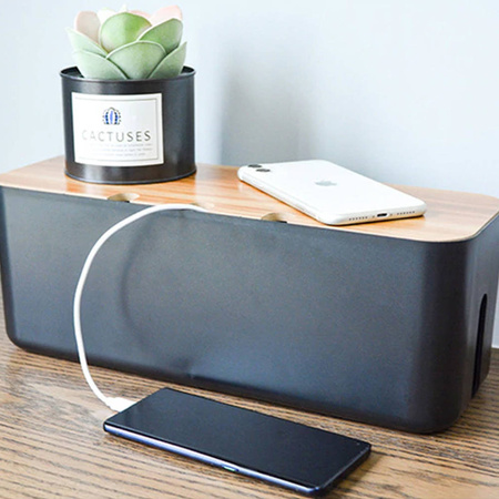 DUŻE Pudełko drewniane organizer maskownica na kable i listwy przewody