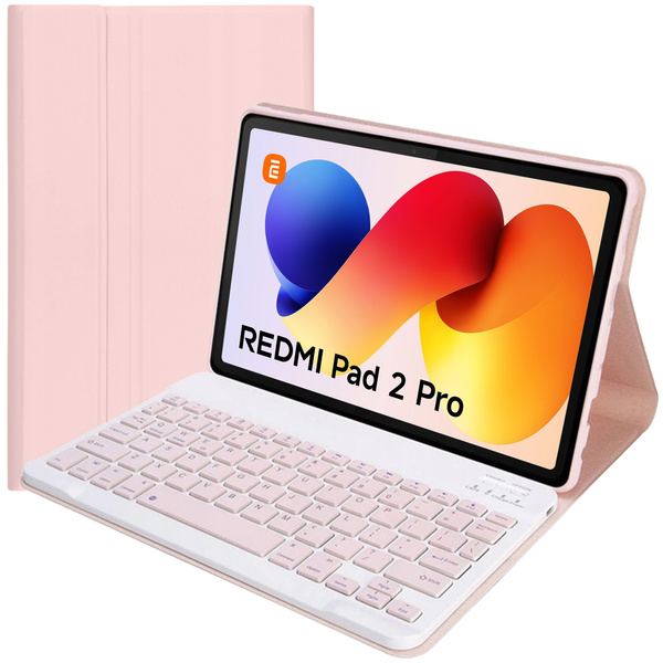 Etui z klawiaturą Bluetooth do Redmi Pad 2 Pro 2025, różowe - ochronne z podstawką, dostęp do portów i przycisków