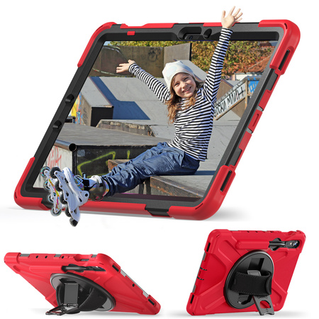 Etui pancerne Shockproof z uchwytem do Samsung Galaxy Tab S9 FE/S9/S10 FE, czerwone