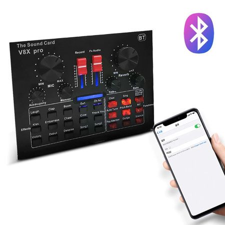 Mikrofon studyjny Sodial V8x Pro KIT z mikserem kartą dźwiękową Bluetooth do karaoke i streamingu
