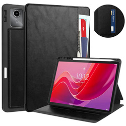 Etui skórzane z kieszeniami karty do Lenovo Tab M11 / M11 10.95, czarne - ochronne z podstawką