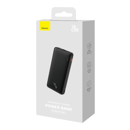 powerbank Baseus Airpow 20W 10000mAh z kablem Baseus Simple Series USB-A USB-C 30 cm, czarny