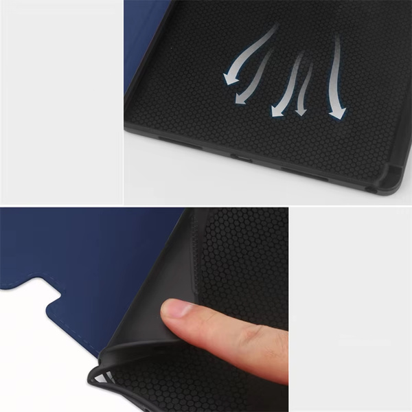 Etui skórzane z kieszeniami do Lenovo Tab M11 10.95, granatowe - ochronne z podstawką