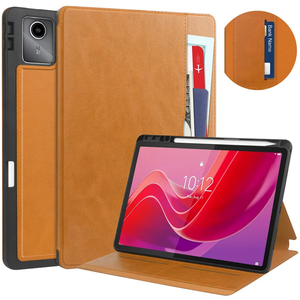 Etui skórzane z kieszeniami do Lenovo Tab M11 10.95, brązowe - ochronne z podstawką, dostęp do portów i przycisków