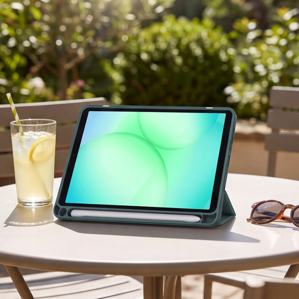 Etui Clear Pencil do Galaxy Tab A11 X135/ X133 A9 SM-X110/ SM-X115, uchwyt na rysik, ciemnozielone