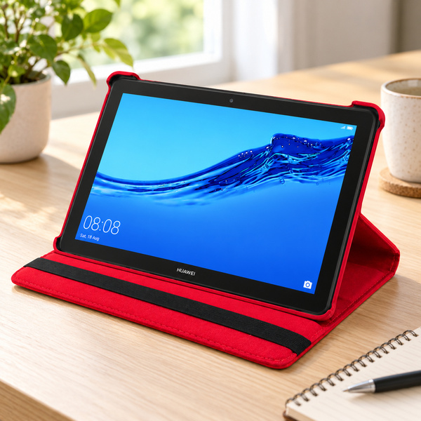Etui obrotowe do Huawei MediaPad T5 10 10.1 z klapką i podstawką - czerwone