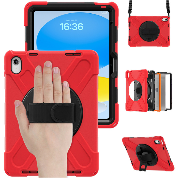 Etui Shockproof z uchwytem do Apple iPad 10.9 2022 / 11 A16 2025 / Apple iPad 10.9 / Apple iPad 11, czerwone - ochronne