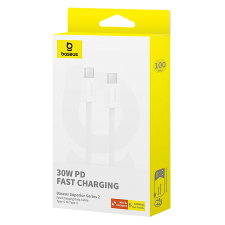 Kabel Baseus Superior Series ll USB-C 30W 480Mb / s 1m, biały