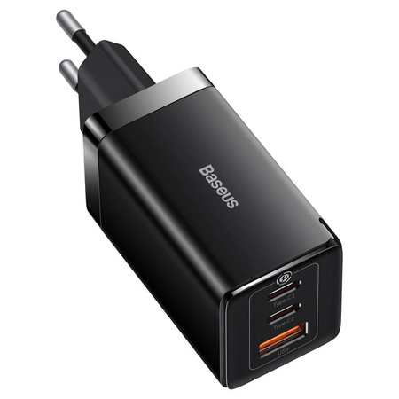 Szybka ładowarka sieciowa GaN 2xUSB C 1xUSB 65W Baseus GaN5 Pro + kabel USB C USB C 100W, czarny