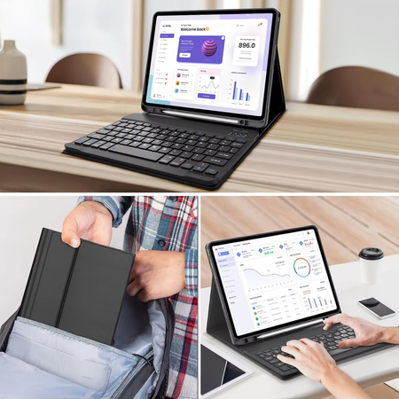 Etui z klawiaturą Bluetooth do Redmi Pad 2 Pro 2025, czarne - ochronne z podstawką, dostęp do portów i przycisków