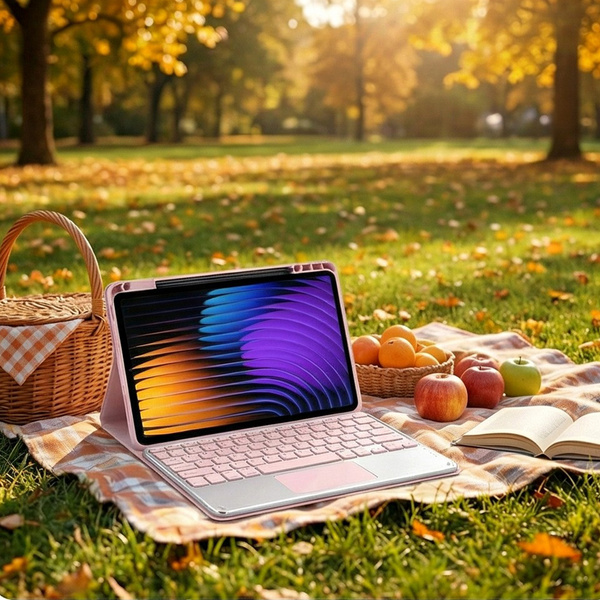 Etui z klawiaturą do Xiaomi Pad 7 / Pad 7 Pro 11.2 na rysik / Xiaomi Pad 7 Pro, różowe - ochronne z podstawką