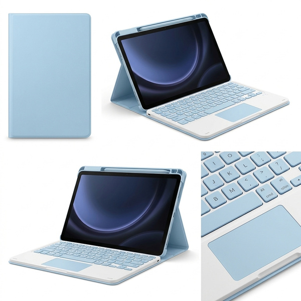 Etui z klawiaturą Bluetooth do Samsung Galaxy Tab S7 / S8 / S9 / S9FE / S10FE / S10 Lite, niebieskie - ochronne