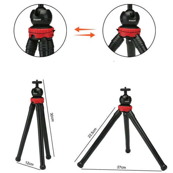 Uniwersalny elastyczny statyw tripod na telefon aparat GoPro gwint 1 / 4, czarny