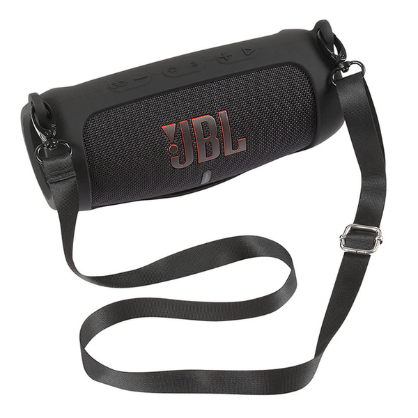 Etui Zestaw + z paskiem do Jbl Charge 5 podróżne karabińczyk / Charge 5, czarne - ochronne z podstawką