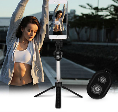 KIJEK Bluetooth 2w1 SELFIE STICK STATYW UCHWYT MONOPOD regulacja
