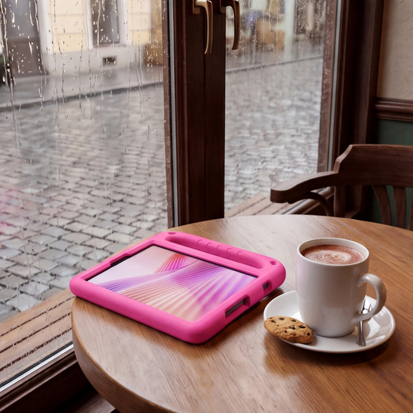 Etui ochronne z uchwytem do Lenovo Tab One 8.7 2025 TB305FU TB305XU, różowe, z podstawką