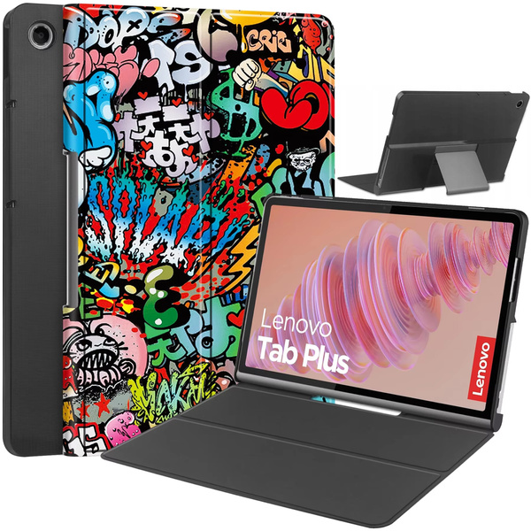 Etui Graphic do Lenovo Tab Plus, Graffiti - ochronne z podstawką, dostęp do portów i przycisków