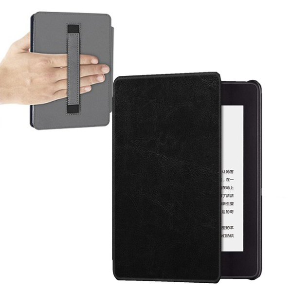 Etui Strap Case do Kindle Paperwhite 4, czarne - ochronne z podstawką, dostęp do portów i przycisków