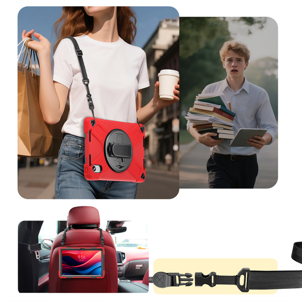 Etui Shockproof z uchwytem do Lenovo Tab M11 10.95, czerwone - ochronne z podstawką, dostęp do portów i przycisków