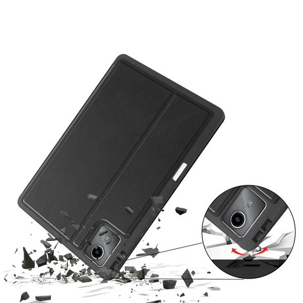 Etui skórzane z kieszeniami karty do Lenovo Tab M11 / M11 10.95, czarne - ochronne z podstawką