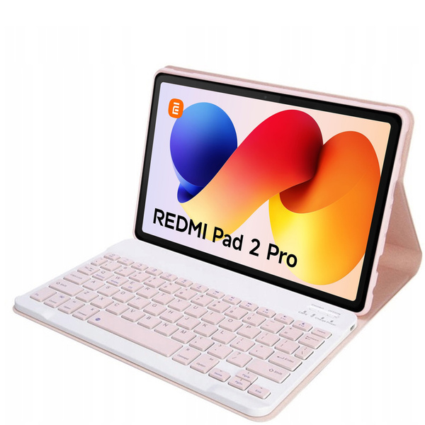 Etui z klawiaturą Bluetooth do Redmi Pad 2 Pro 2025, różowe - ochronne z podstawką, dostęp do portów i przycisków