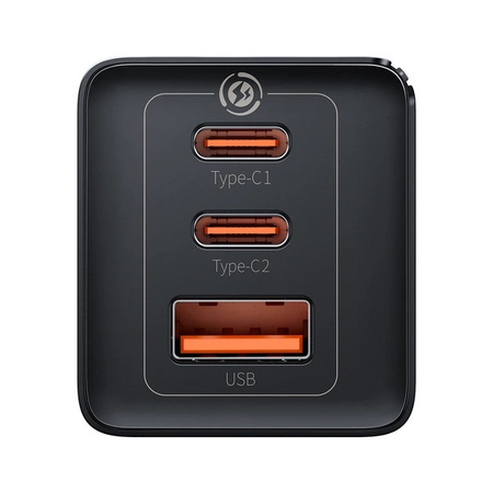Szybka ładowarka sieciowa GaN 2xUSB C 1xUSB 65W Baseus GaN5 Pro + kabel USB C USB C 100W, czarny