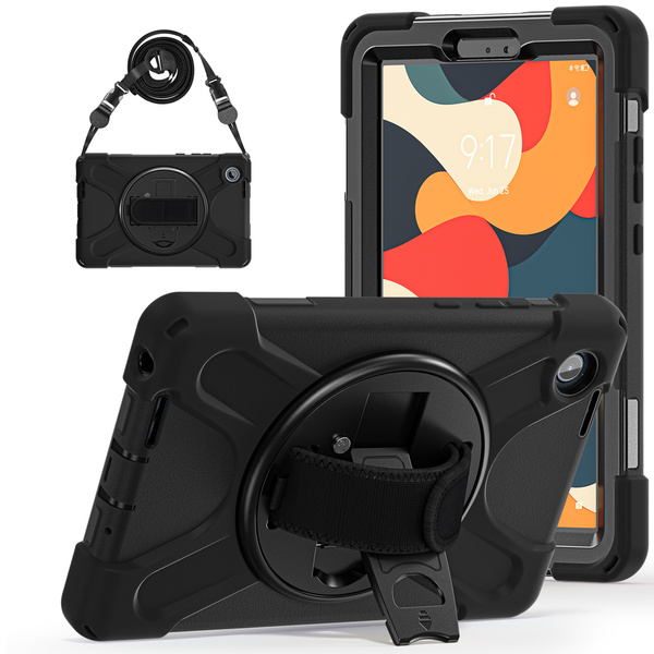 Etui pancerne z uchwytem do Lenovo Tab One 8.7 2025 TB305FU TB305XU z podstawką i paskiem, czarne