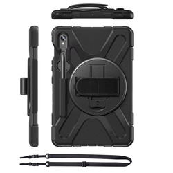 Etui pancerne z uchwytem do Galaxy Tab S10 Lite 10.9/ S10 FE/ S9 FE/ S9/ S8/ S7, ochronne z podstawką, czarne