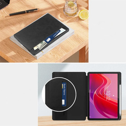 Etui skórzane z kieszeniami karty do Lenovo Tab M11 / M11 10.95, czarne - ochronne z podstawką