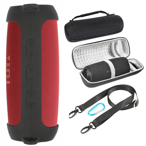 Etui Zestaw + z paskiem do Jbl Charge 5 podróżne karabińczyk / Charge 5, czarne - ochronne z podstawką