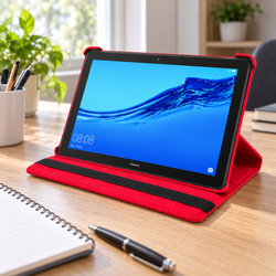 Etui obrotowe do Huawei MediaPad T5 10 10.1 z klapką i podstawką - czerwone