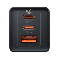 Szybka ładowarka sieciowa GaN 2xUSB C 1xUSB 65W Baseus GaN5 Pro + kabel USB C USB C 100W, czarny