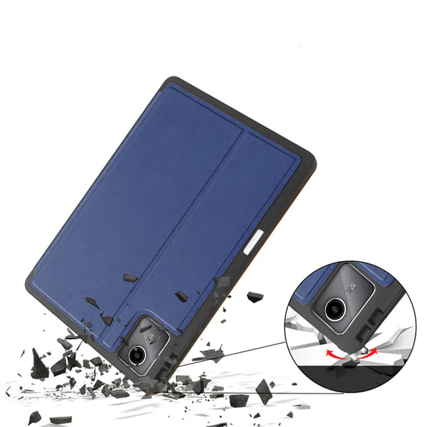 Etui skórzane z kieszeniami do Lenovo Tab M11 10.95, granatowe - ochronne z podstawką