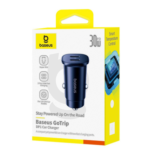 Ładowarka samochodowa do tabletu i telefonu Baseus GoTrip 2 x USB-C 30W, czarna