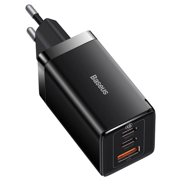 Szybka ładowarka sieciowa GaN 2xUSB C 1xUSB 65W Baseus GaN5 Pro + kabel USB C USB C 100W, czarny