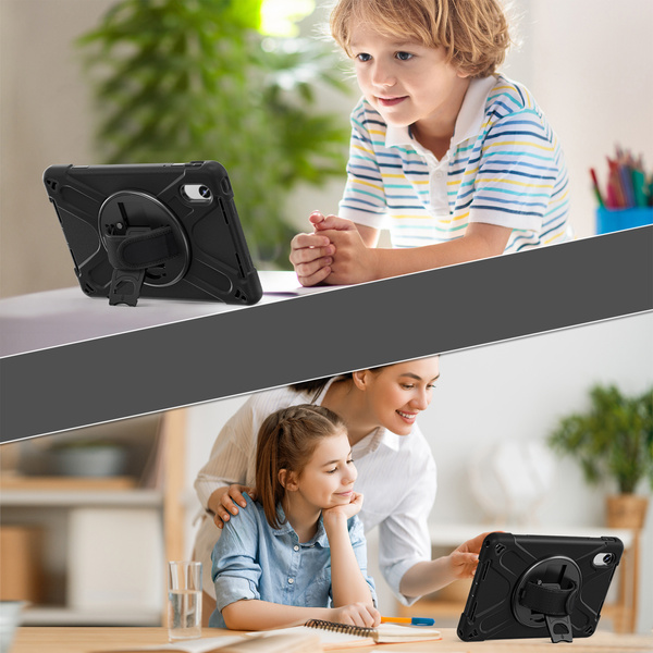 Etui Shockproof z uchwytem do Lenovo Tab M11 10.95, czarne - ochronne z podstawką, dostęp do portów i przycisków