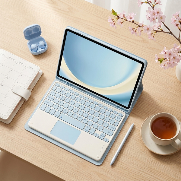 Etui z klawiaturą Bluetooth do Samsung Galaxy Tab S7 / S8 / S9 / S9FE / S10FE / S10 Lite, niebieskie - ochronne