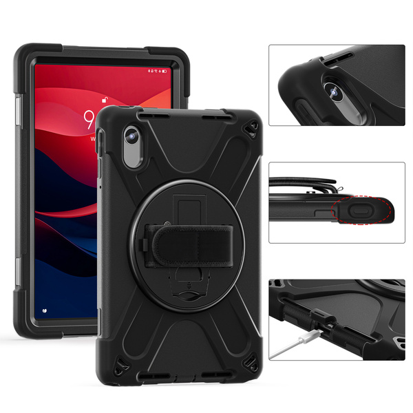 Etui Shockproof z uchwytem do Lenovo Tab M11 10.95, czarne - ochronne z podstawką, dostęp do portów i przycisków