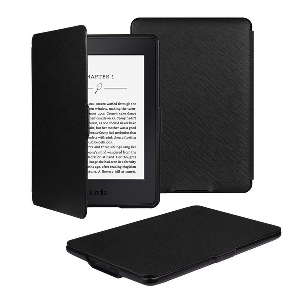Etui do Kindle Paperwhite 1 2 3, czarne - ochronne z podstawką, dostęp do portów i przycisków