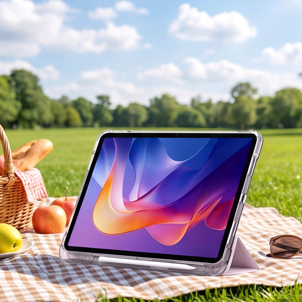 Etui do Xiaomi Redmi Pad 2 11 2025 - przezroczyste z miejscem na rysik i podstawką, różowe
