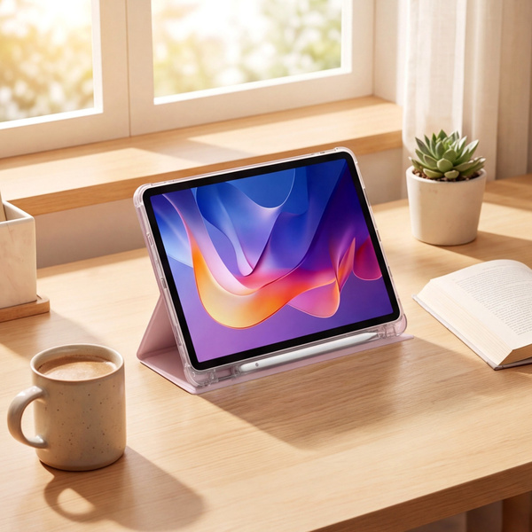 Etui do Xiaomi Redmi Pad 2 11 2025 - przezroczyste z miejscem na rysik i podstawką, różowe