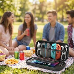 Etui do Nintendo Switch 2 2025 Wzmocnione do konsoli, czarne - ochronne z podstawką, dostęp do portów i przycisków