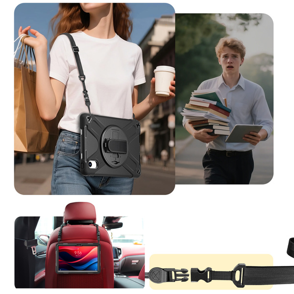 Etui Shockproof z uchwytem do Lenovo Tab M11 10.95, czarne - ochronne z podstawką, dostęp do portów i przycisków