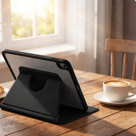 Etui Obrotowe Pencil do iPad 10.9 2022 Gen. 10 / 11 2025 A16 Gen. 11 Wake, czarne - ochronne z podstawką