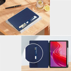 Etui skórzane z kieszeniami do Lenovo Tab M11 10.95, granatowe - ochronne z podstawką